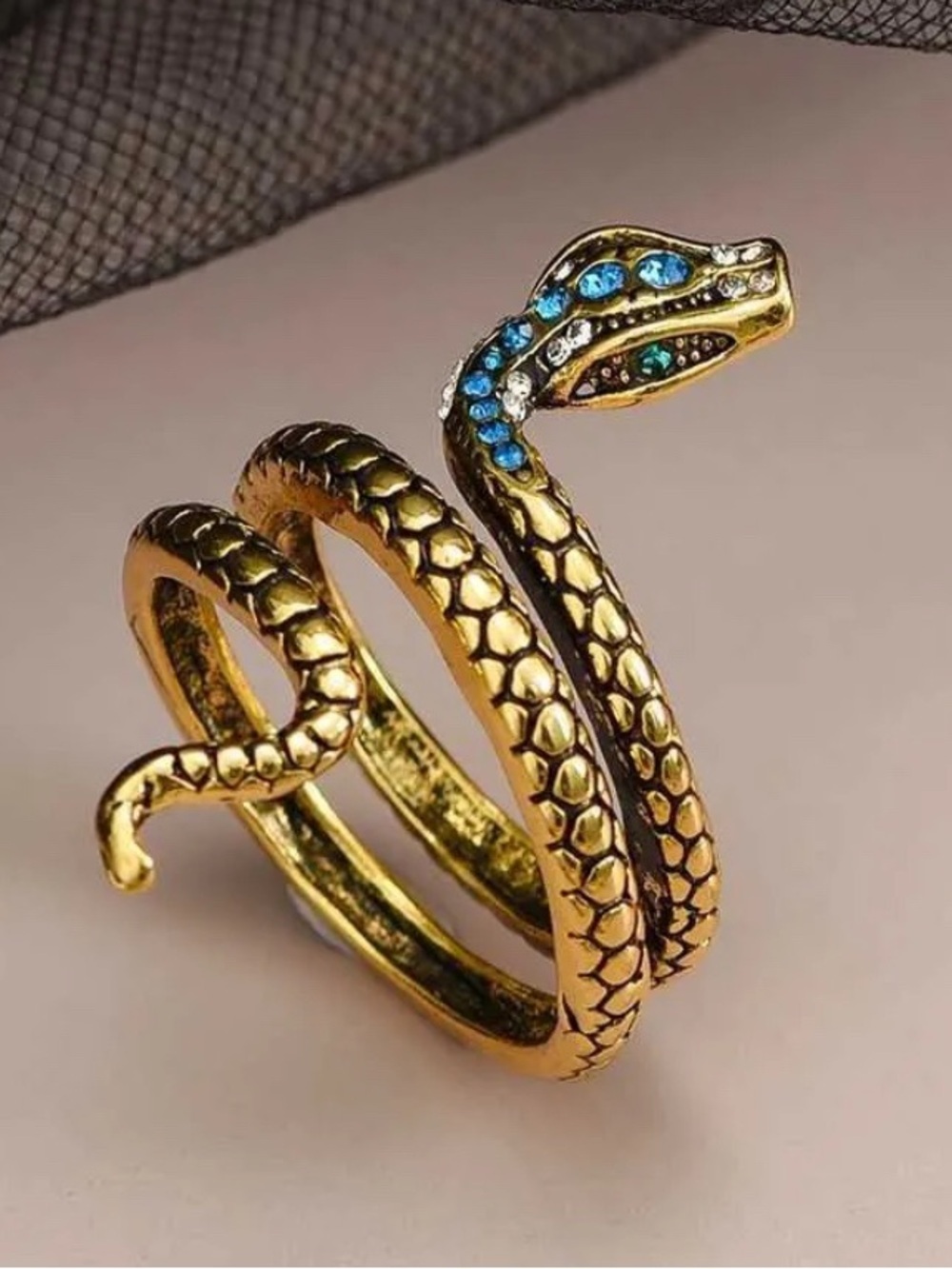 Gold Snake Wrap Ring with Blue Accent Stones
